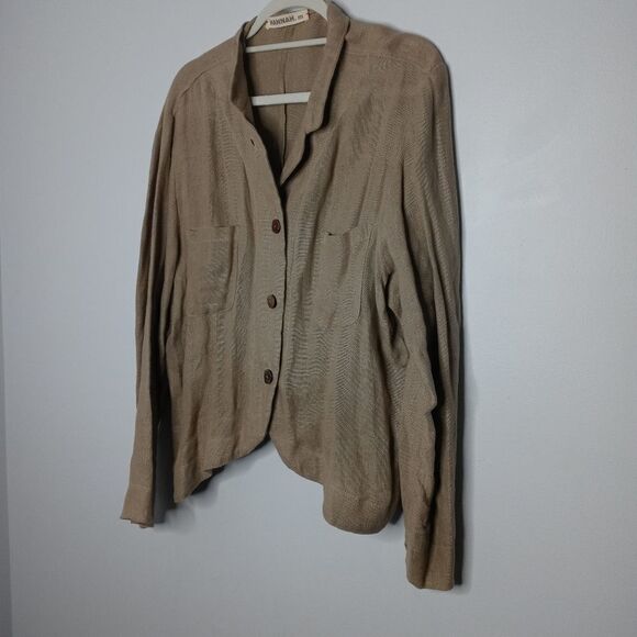 Hannah.m tan linen button down top size XL - Picture 2 of 7